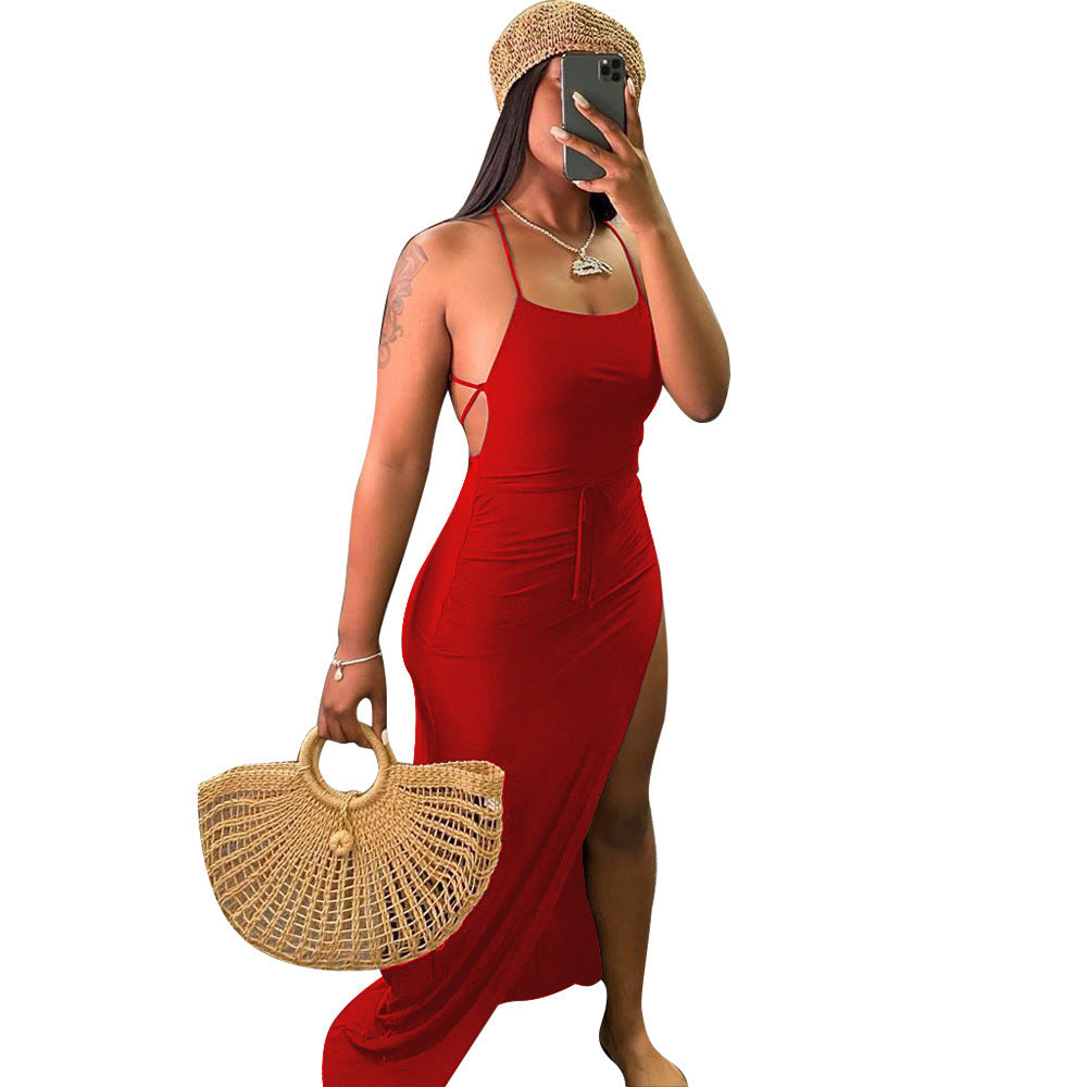 Sexy Asymmetric, Backless High Split Maxi Dresses