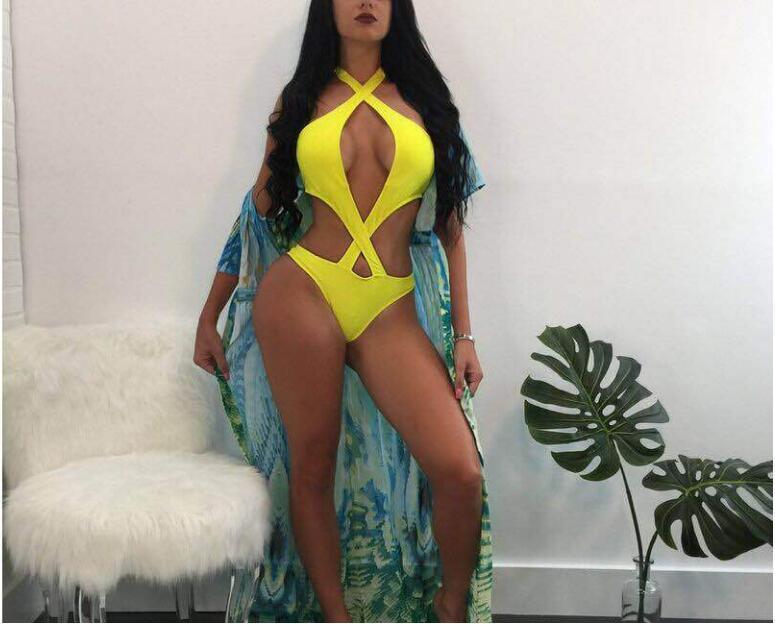 Sexy Halter Cross Design Solid Color Bikini Swimwear